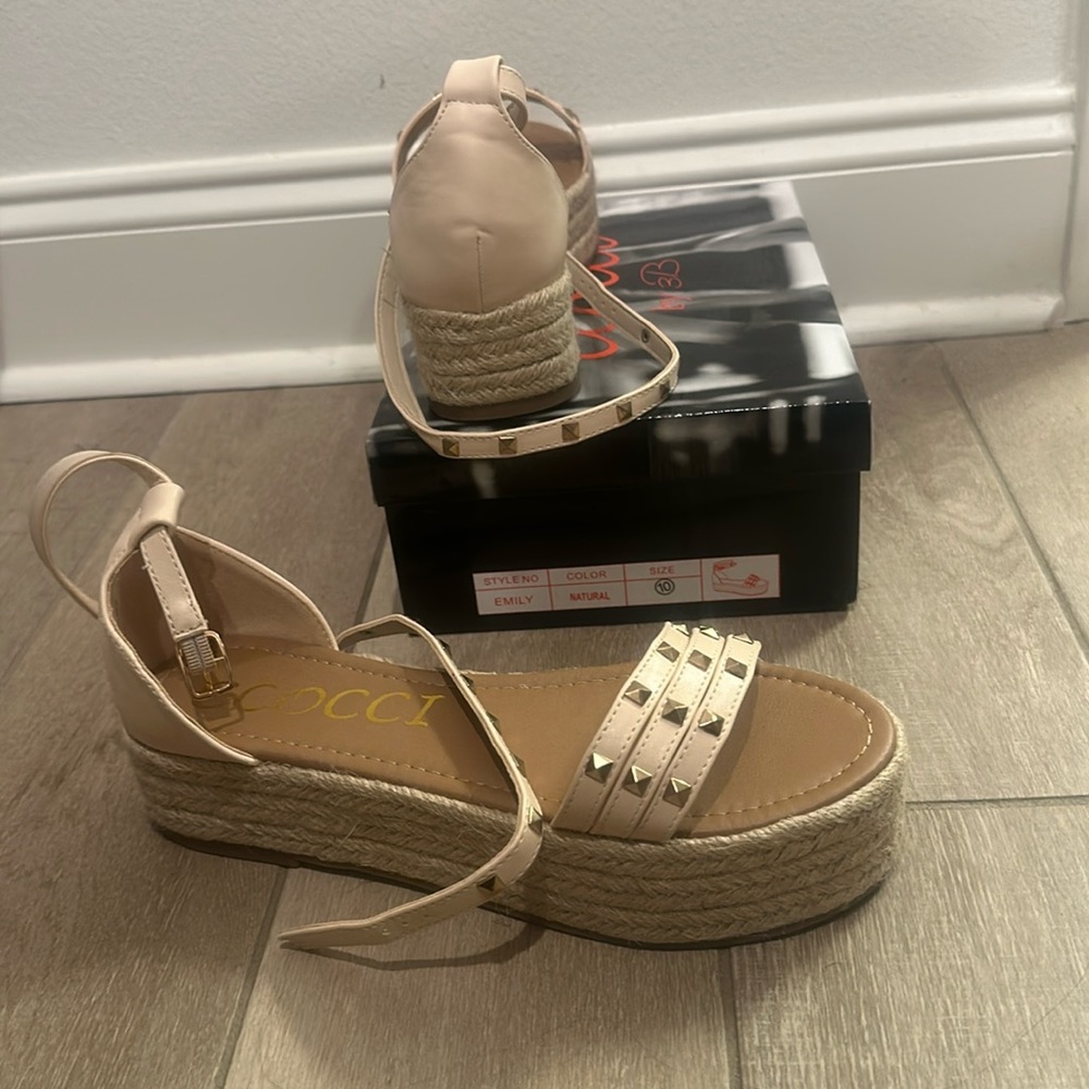 NWT -Never worn in box Nude sandals with studded ankle strap